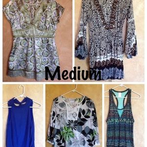 Bundle of cute tops size med. Green, blue, brown